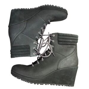 Merrell Wedge Heel Ankle Boots Lace Up‎ Comfort Casual Black